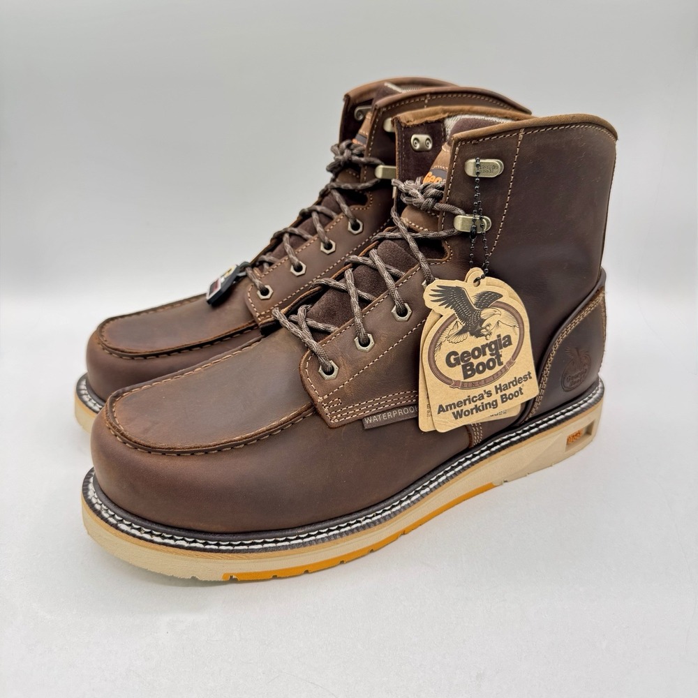 Georgia Amp LT Wedge Boots Men's Size 11.5 W Wide Brown Leather Composite Toe